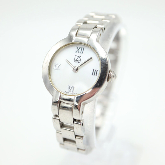 ESQ Esquire Swiss Women Watch Silver Tone 24mm Dial 5.5" Bracelet w New Battery - Picture 1 of 16